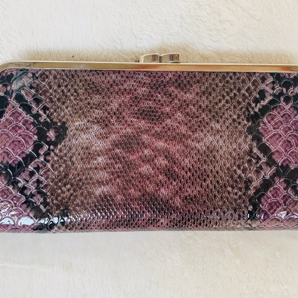 Purple Black Python Print Split Clutch Vegan Bag - image 1
